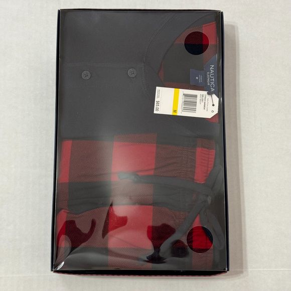 Nautica Sz M Men's PJ Set Navy/Red Multi Henley Cozy Pants - Picture 8 of 14